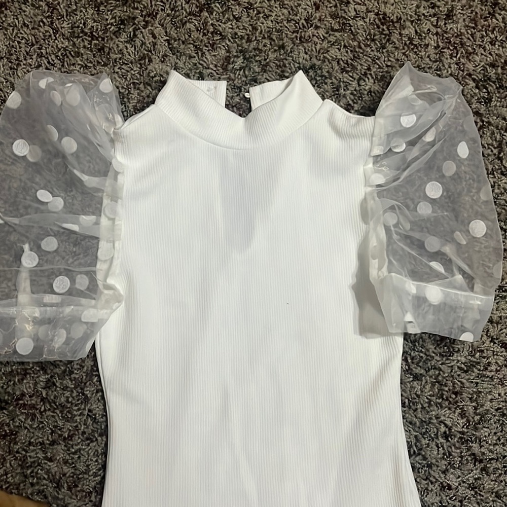 TCEC Puff Sleeve Ribbed White Bodysuit